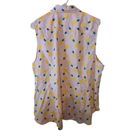 Lands End Button Front Pineapple Print Sleeveless Top 20 Womens Plus Size Pink - Picture 7 of 7